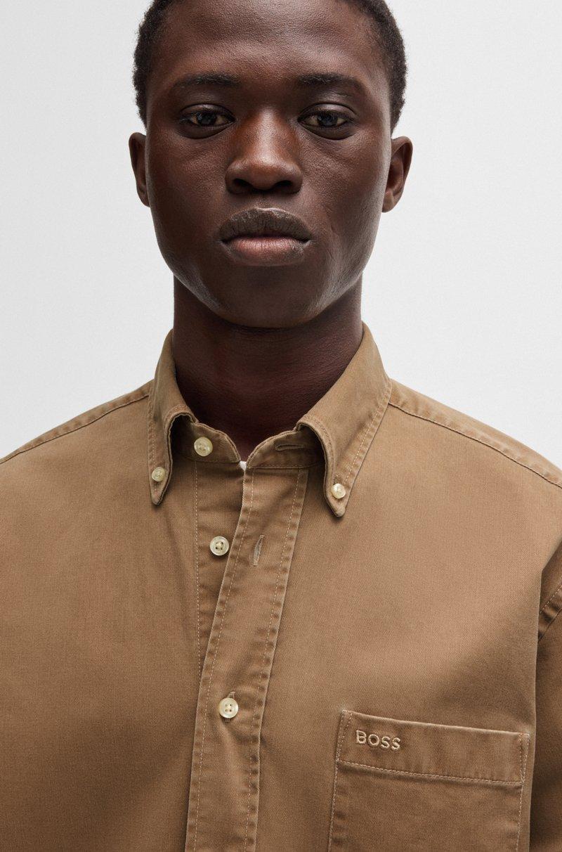 Hugo Boss Camisa Relaxed Fit En Sarga De Algodón Elástico