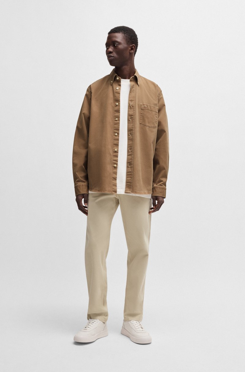 Hugo Boss Camisa Relaxed Fit En Sarga De Algodón Elástico