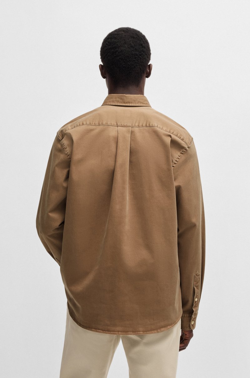 Hugo Boss Camisa Relaxed Fit En Sarga De Algodón Elástico