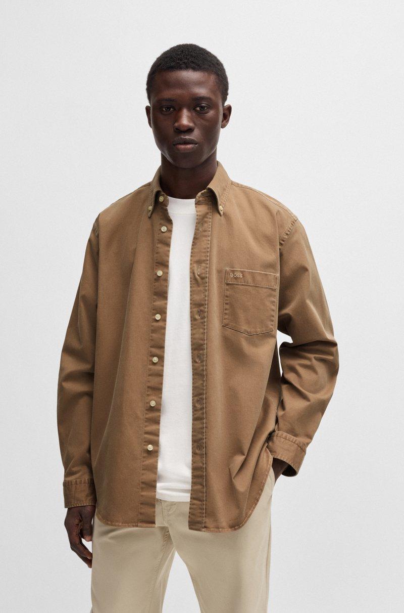 Hugo Boss Camisa Relaxed Fit En Sarga De Algodón Elástico