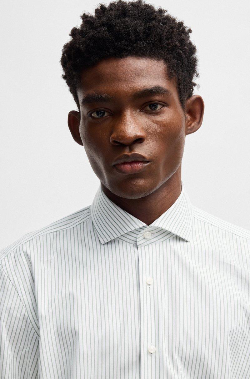 Hugo Boss Camisa Slim Fit A Rayas De Algodón Elástico De Planchado Fácil