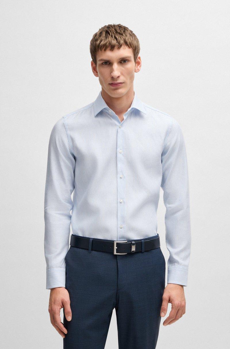 Hugo Boss Camisa slim fit a rayas de mezcla de lino