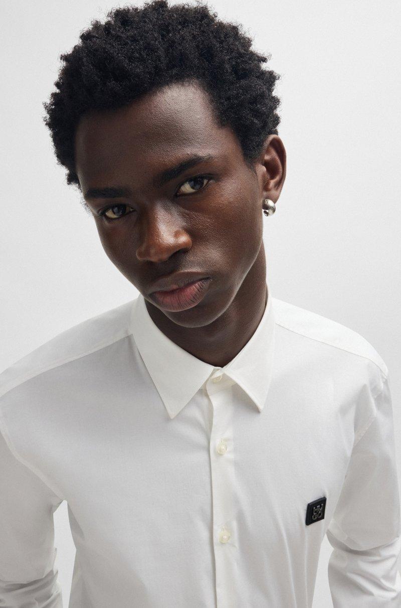 Hugo Boss Camisa Slim Fit De Algodón Elástico Con Logo Apilado