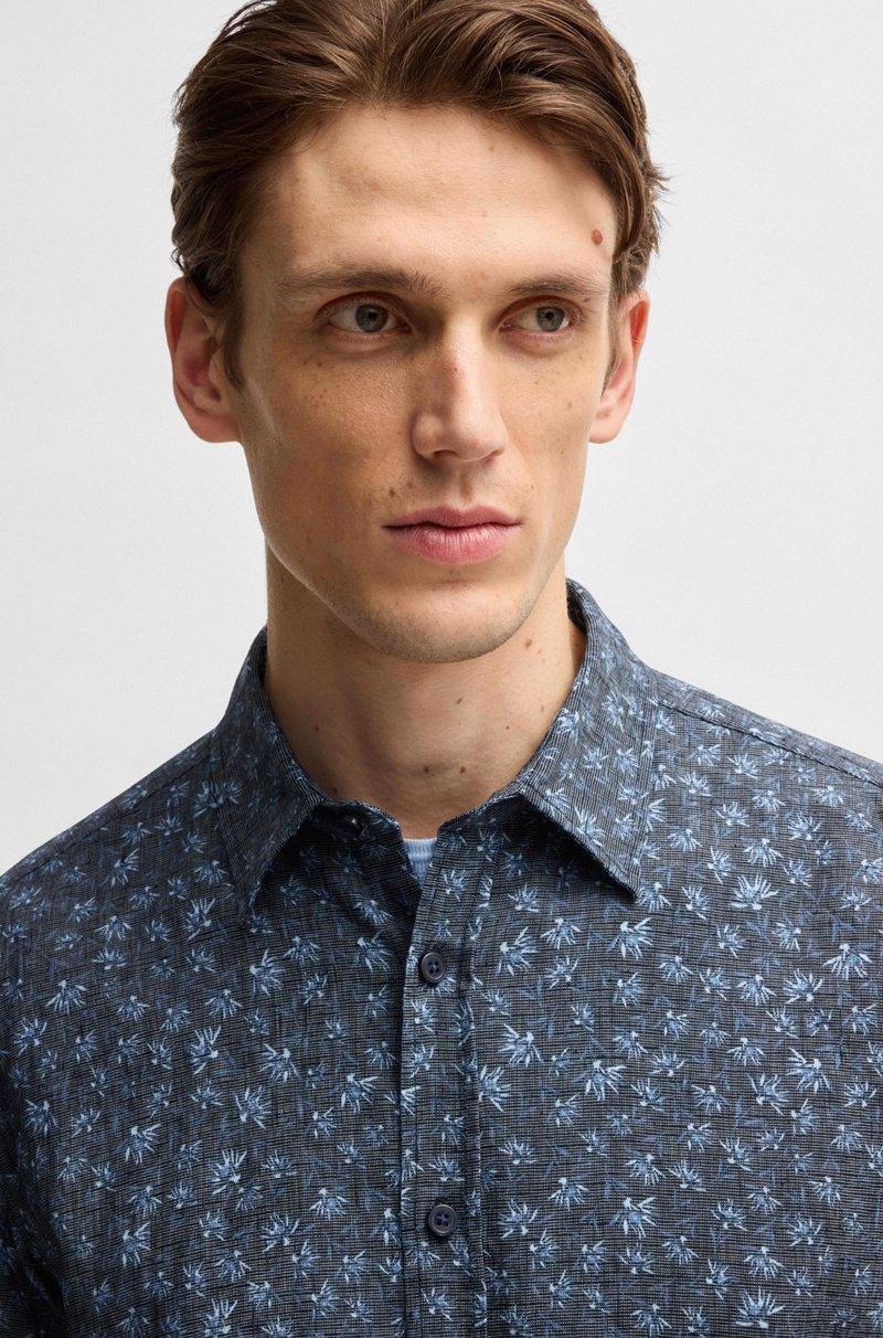 Hugo Boss Camisa Slim Fit De Lino Elástico Con Estampado Floral