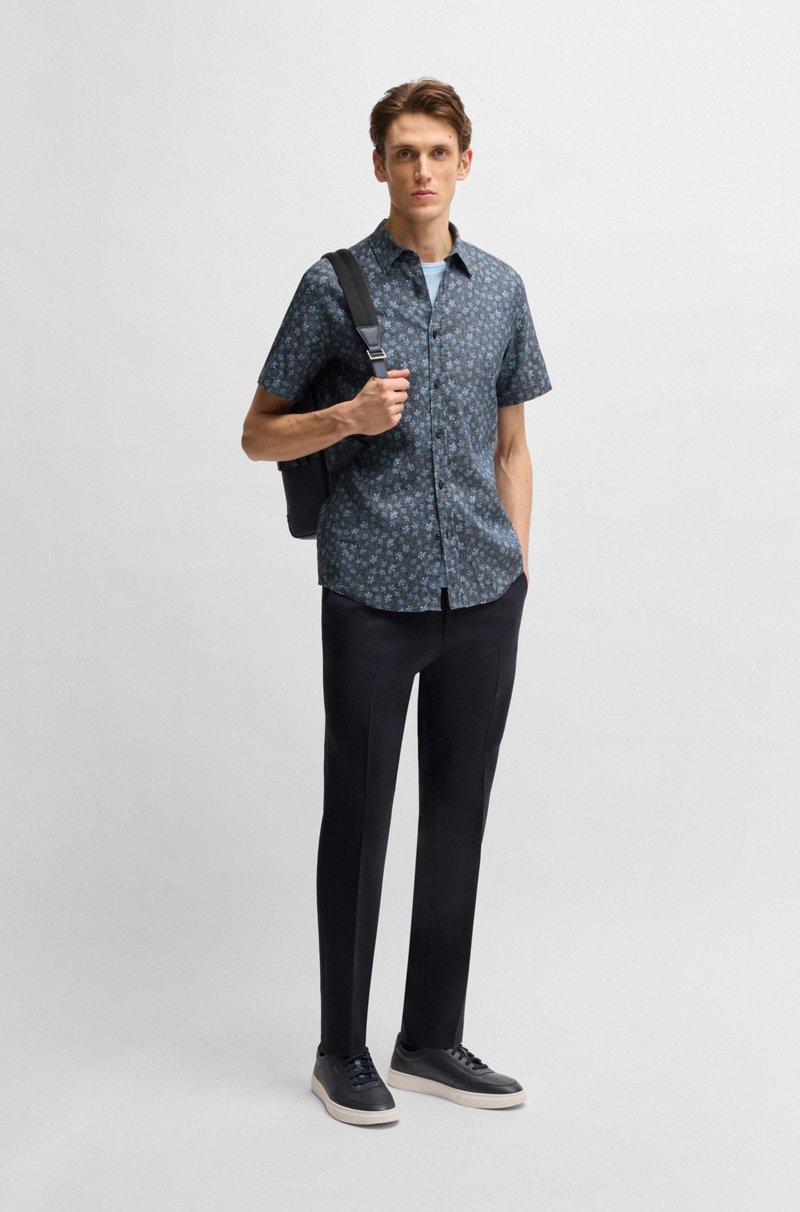 Hugo Boss Camisa Slim Fit De Lino Elástico Con Estampado Floral