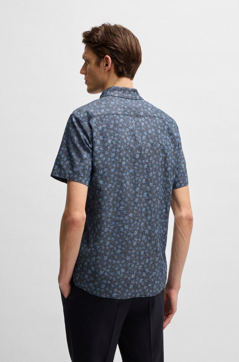 Hugo Boss Camisa Slim Fit De Lino Elástico Con Estampado Floral