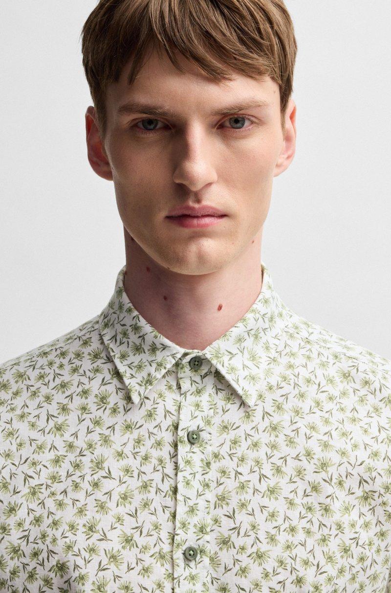 Hugo Boss Camisa Slim Fit De Lino Elástico Con Estampado Floral
