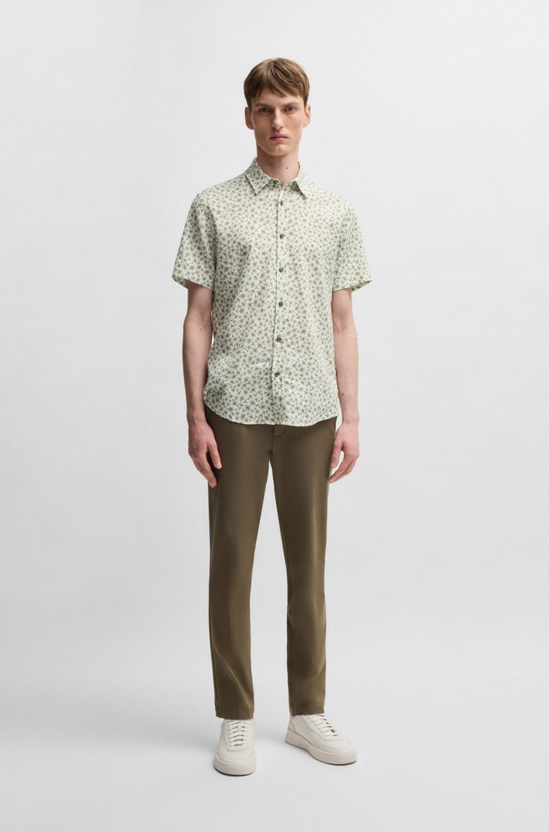 Hugo Boss Camisa Slim Fit De Lino Elástico Con Estampado Floral