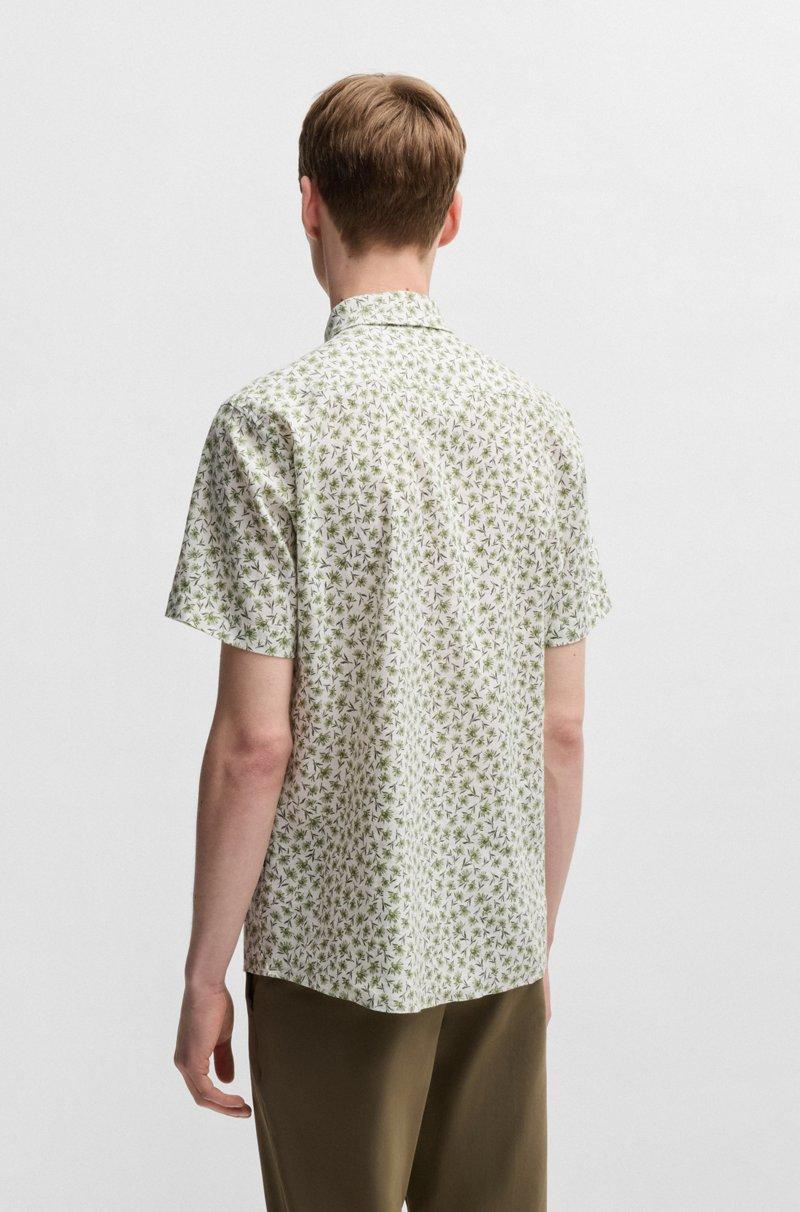 Hugo Boss Camisa Slim Fit De Lino Elástico Con Estampado Floral