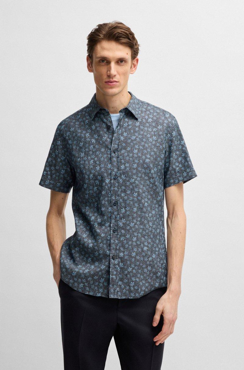 Hugo Boss Camisa slim fit de lino elástico con estampado floral
