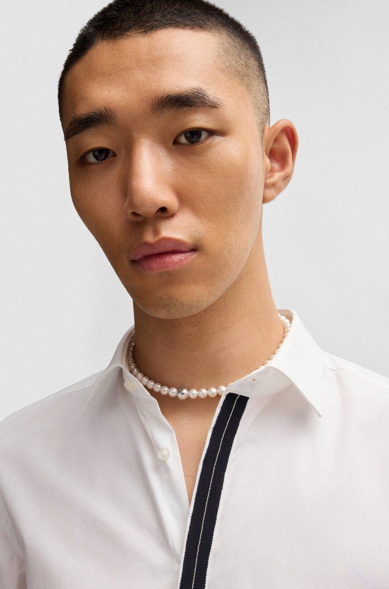 Hugo Boss Camisa Slim Fit De Popelín De Algodón Con Detalle En La Tapeta