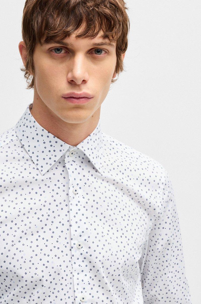 Hugo Boss Camisa Slim Fit De Popelín De Algodón Elástico Con Estampado Floral