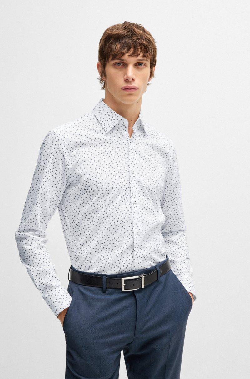 Hugo Boss Camisa slim fit de popelín de algodón elástico con estampado floral