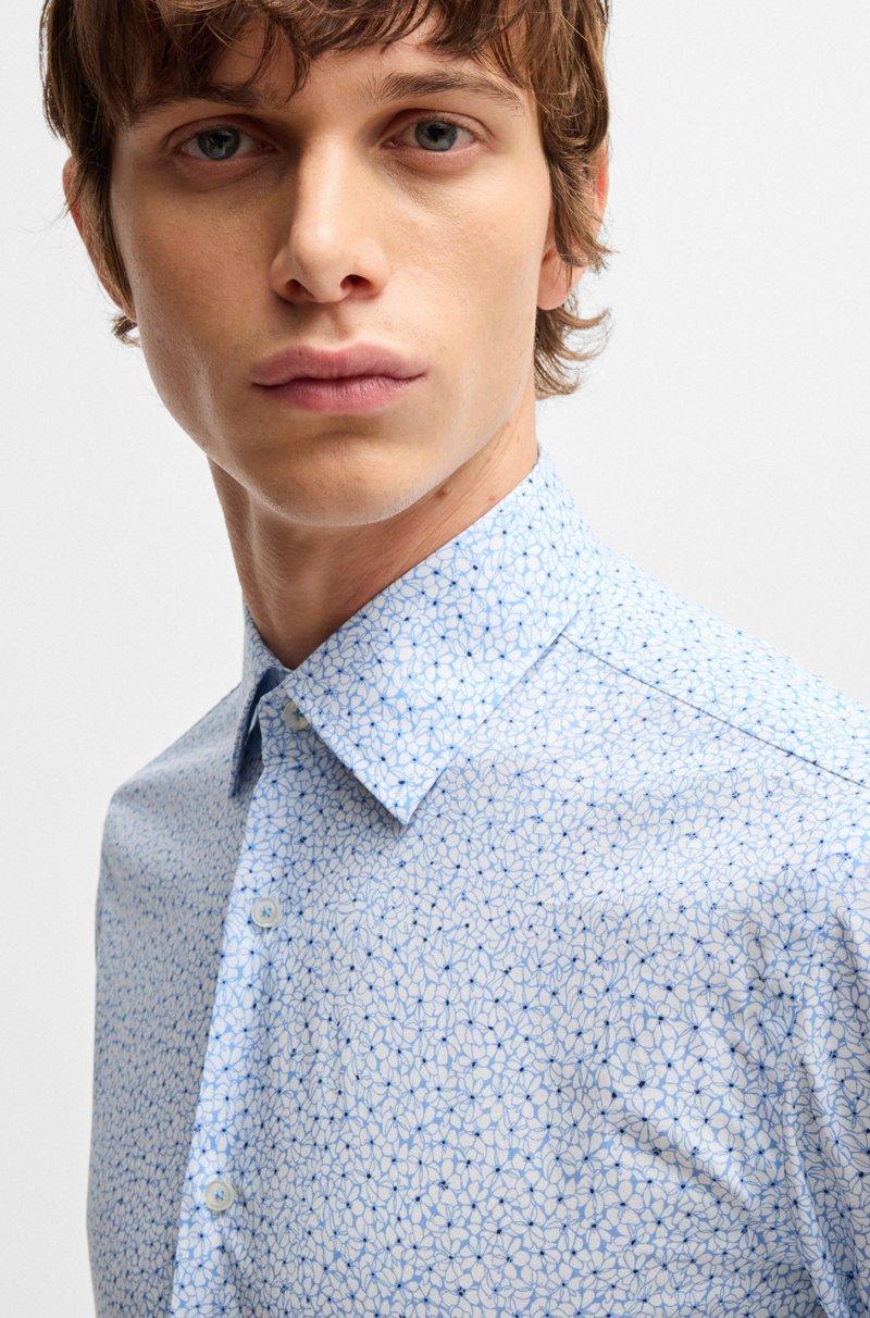 Hugo Boss Camisa Slim Fit De Popelín De Algodón Elástico Estampado