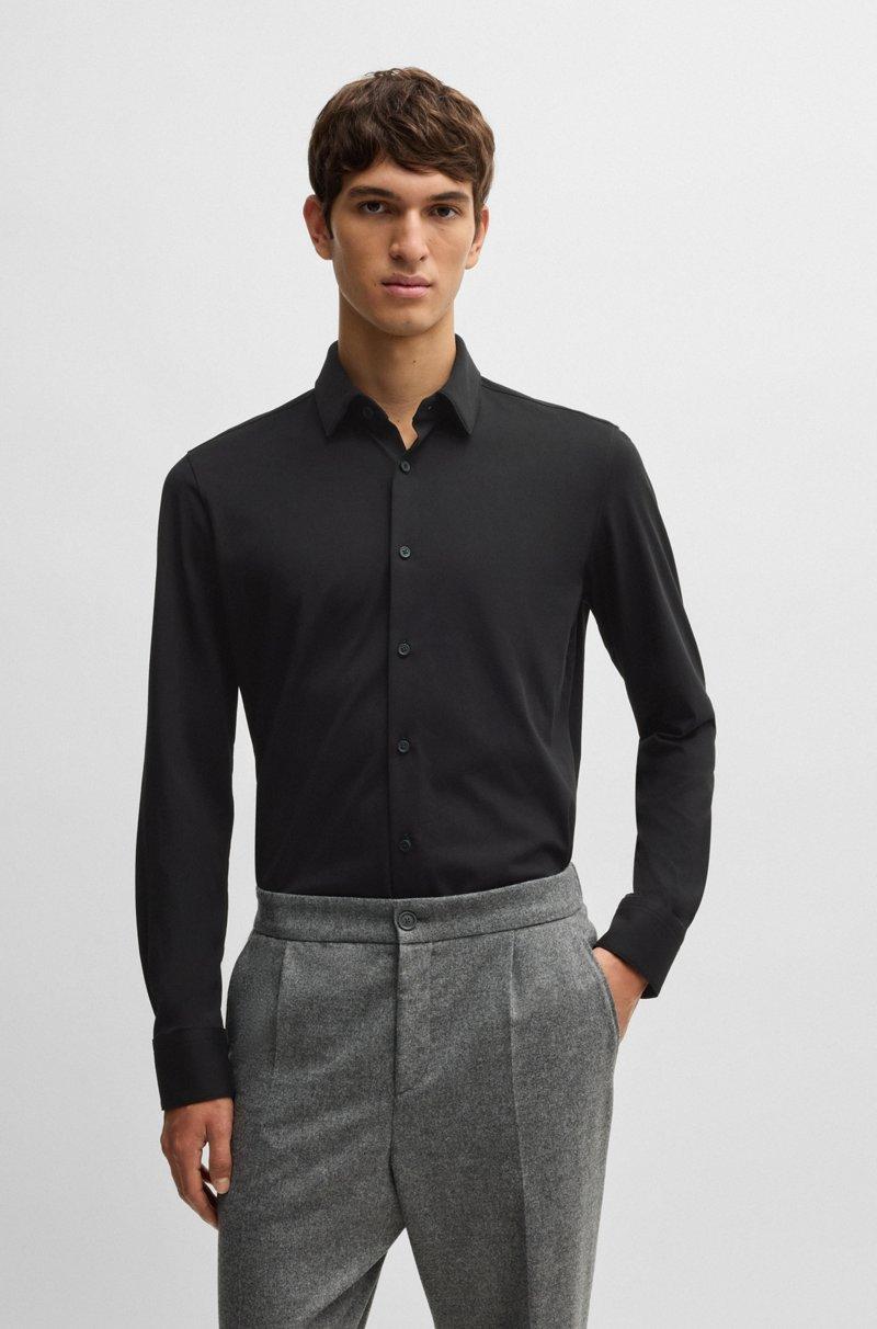 Hugo Boss Camisa slim fit de punto en mezcla de algodón elástico técnico