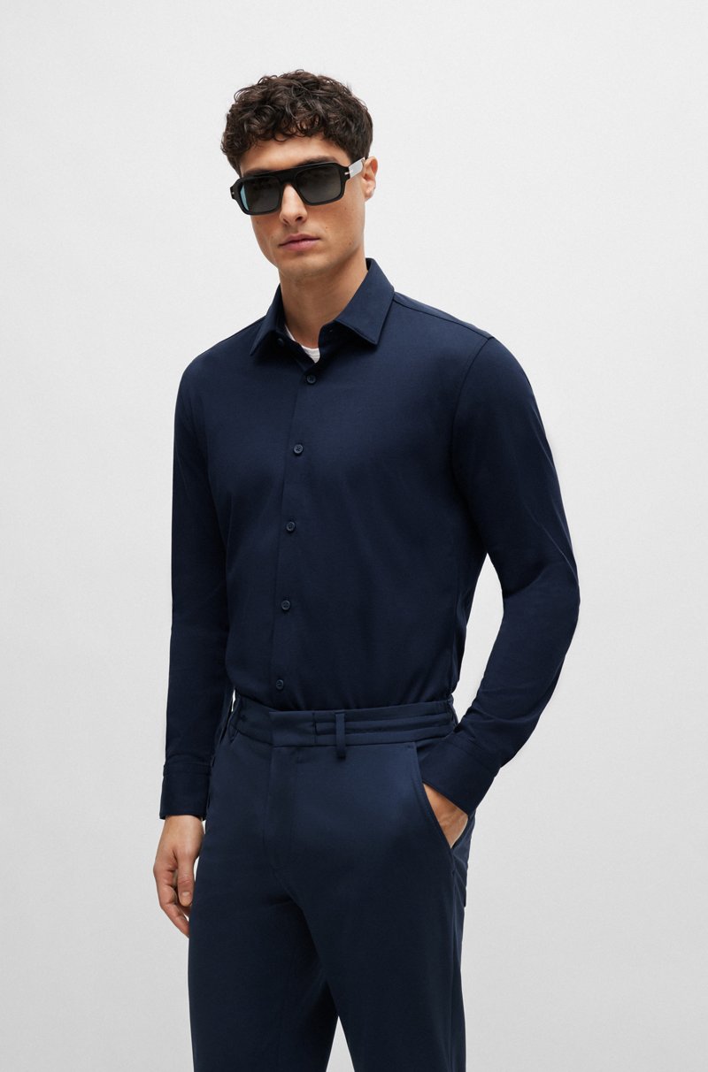 Hugo Boss Camisa slim fit de punto en mezcla de algodón elástico técnico