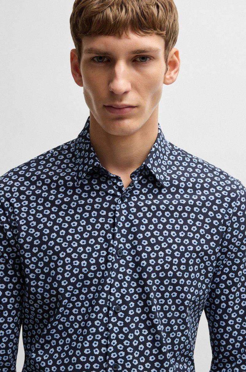 Hugo Boss Camisa Slim Fit De Punto Técnico Elástico Con Estampado Floral