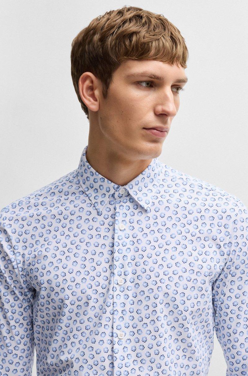 Hugo Boss Camisa Slim Fit De Punto Técnico Elástico Con Estampado Floral