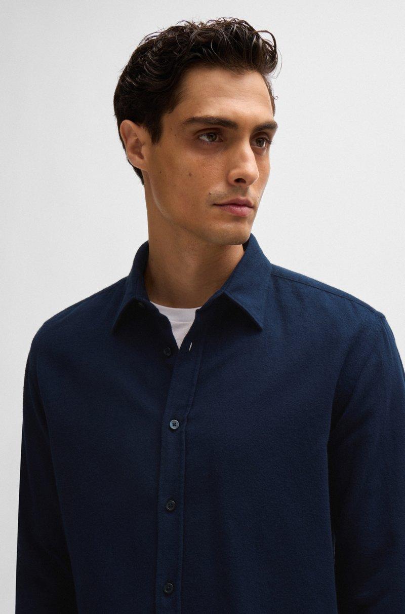 Hugo Boss Camisa Slim Fit De Sarga De Algodón Con Cuello Kent