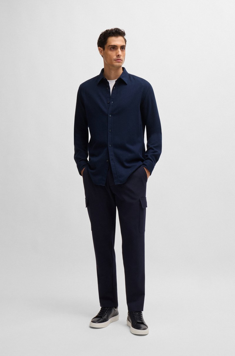 Hugo Boss Camisa Slim Fit De Sarga De Algodón Con Cuello Kent