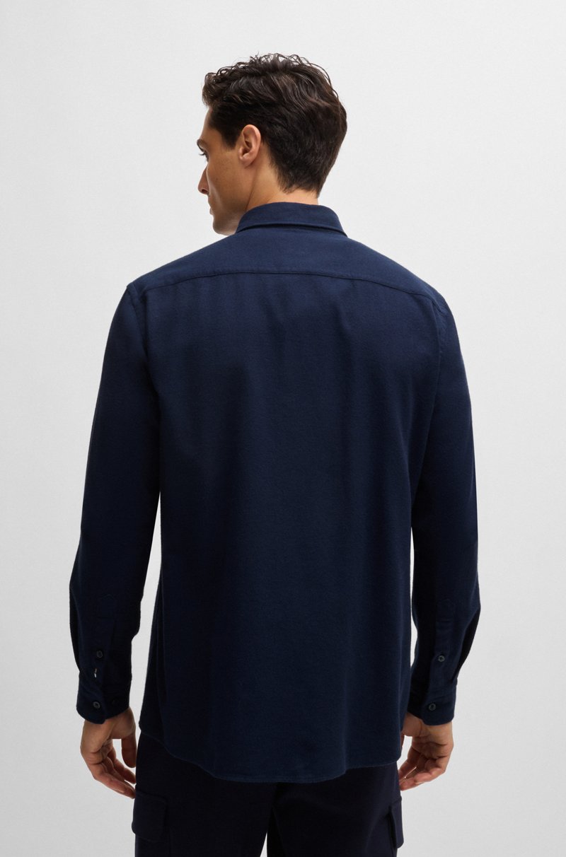 Hugo Boss Camisa Slim Fit De Sarga De Algodón Con Cuello Kent
