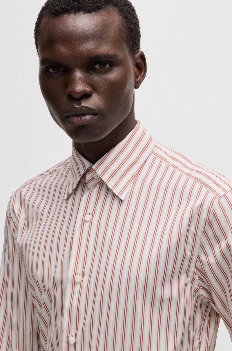 Hugo Boss Camisa Slim Fit En Algodón A Rayas Fabricado En Italia