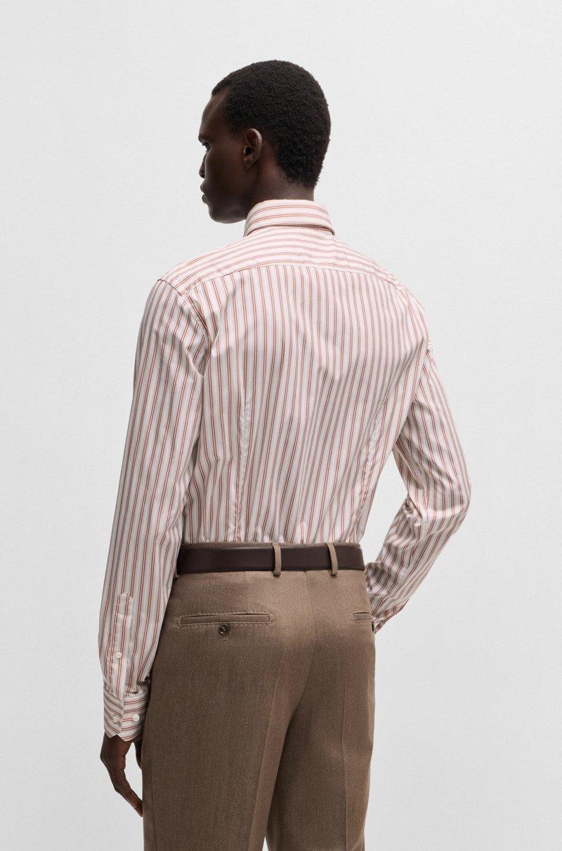 Hugo Boss Camisa Slim Fit En Algodón A Rayas Fabricado En Italia