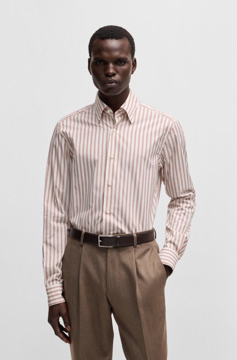 Hugo Boss Camisa slim fit en algodón a rayas fabricado en Italia