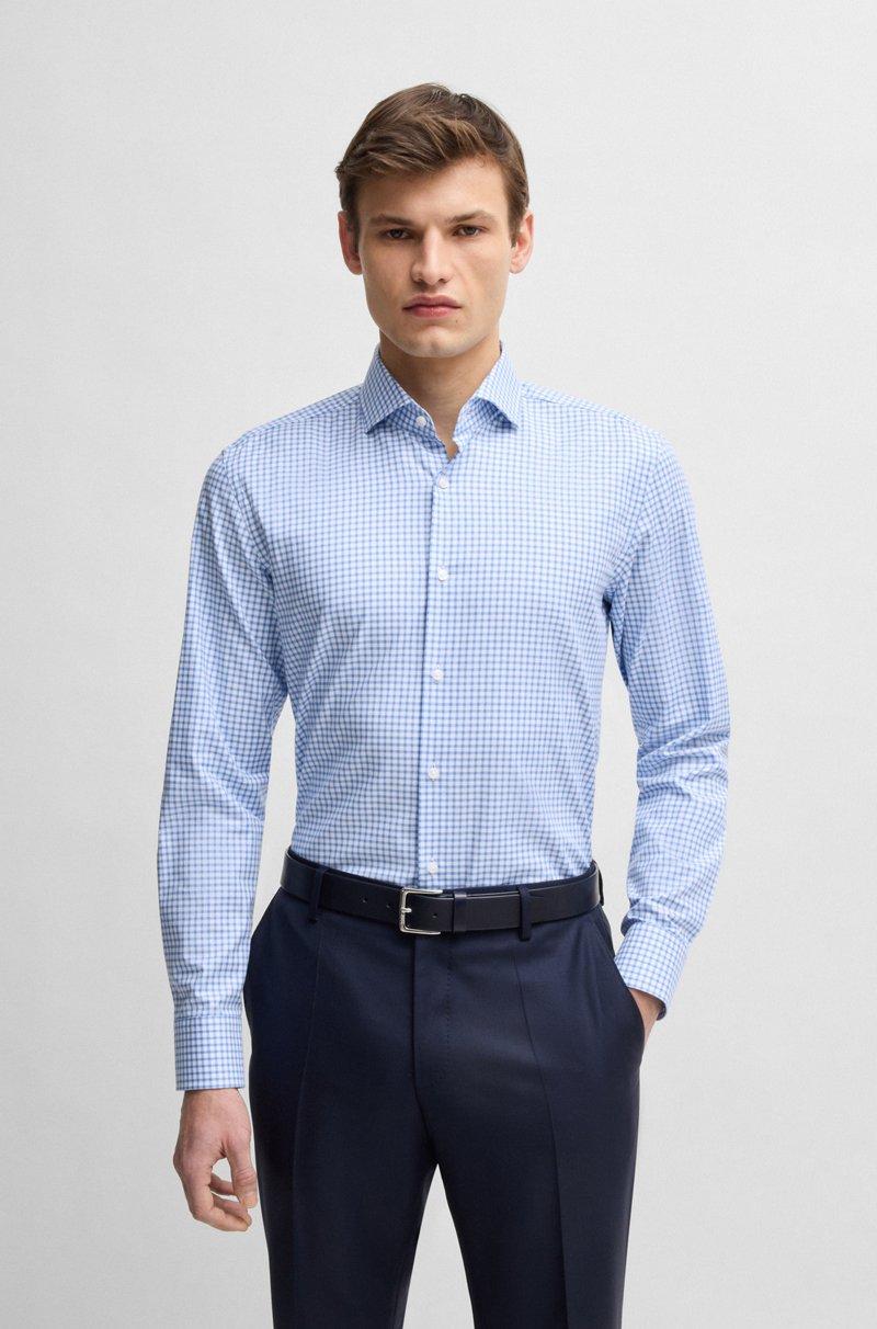 Hugo Boss Camisa slim fit en algodón elástico a cuadros de planchado fácil