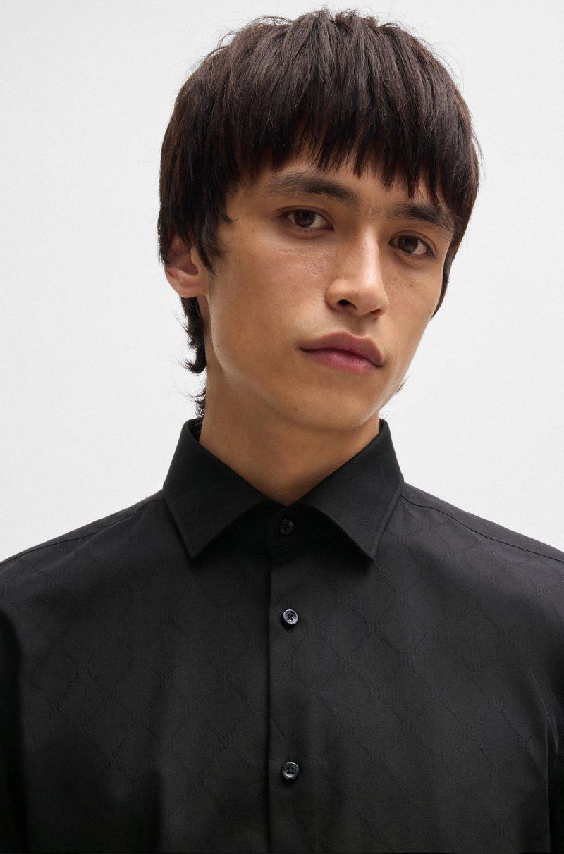 Hugo Boss Camisa Slim Fit En Jacquard De Algodón Con Cadena De Logos