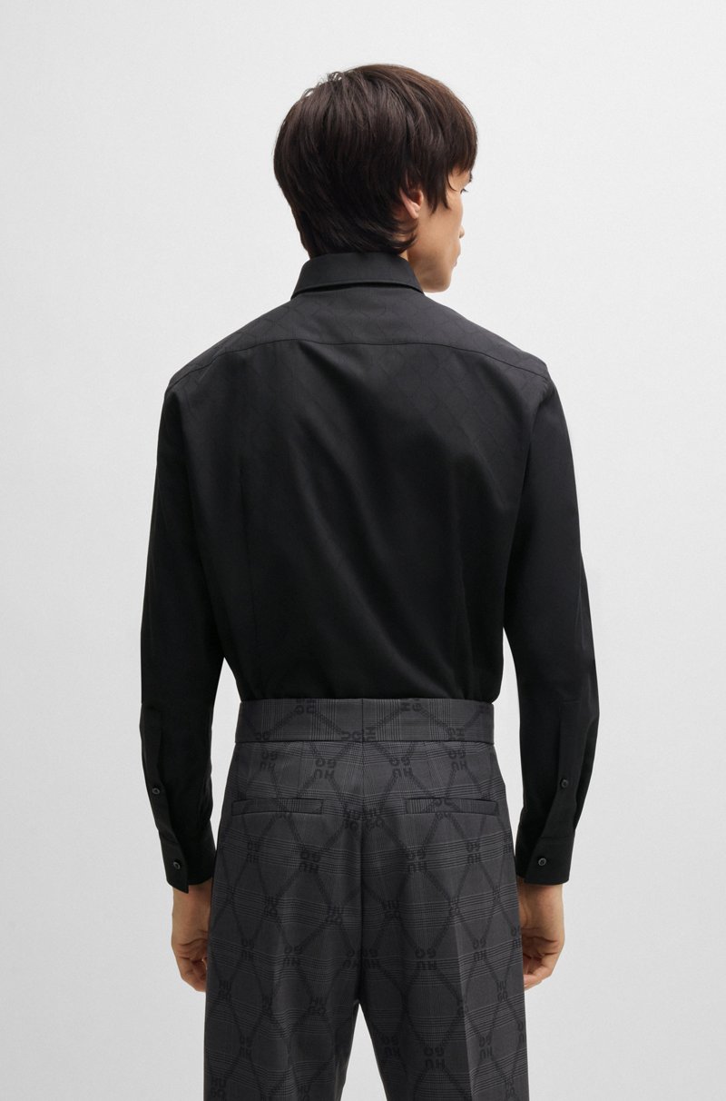 Hugo Boss Camisa Slim Fit En Jacquard De Algodón Con Cadena De Logos