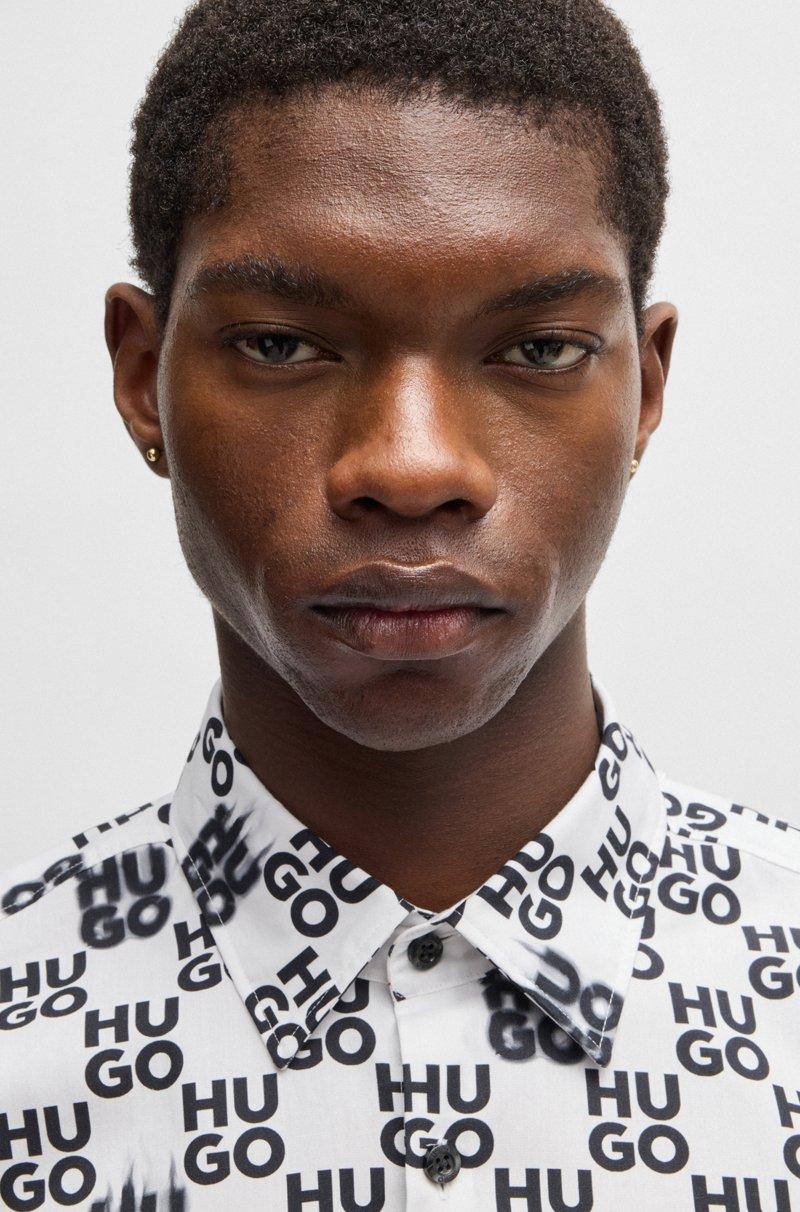 Hugo Boss Camisa Slim Fit En Popelín De Algodón Con Estampado De Temporada