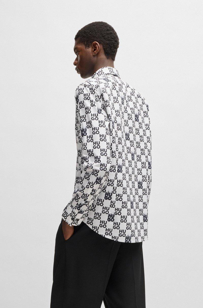 Hugo Boss Camisa Slim Fit En Popelín De Algodón Con Estampado De Temporada