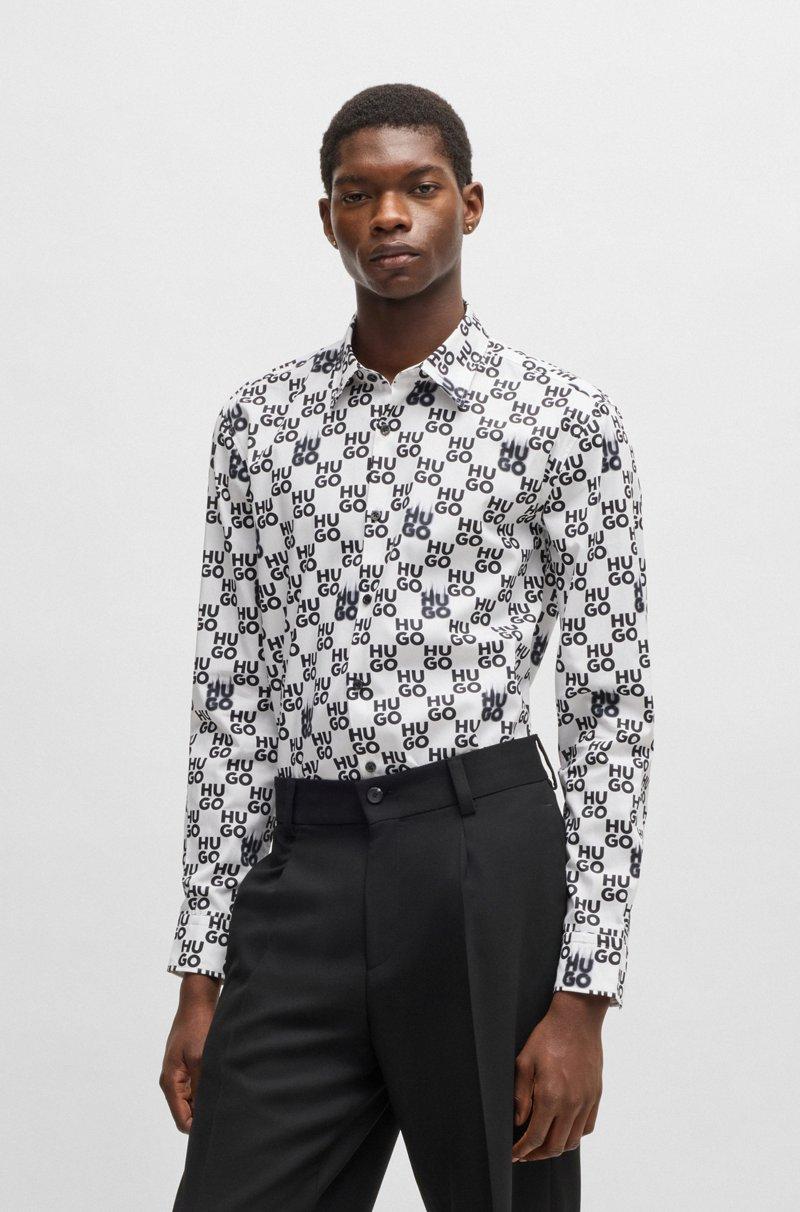 Hugo Boss Camisa slim fit en popelín de algodón con estampado de temporada