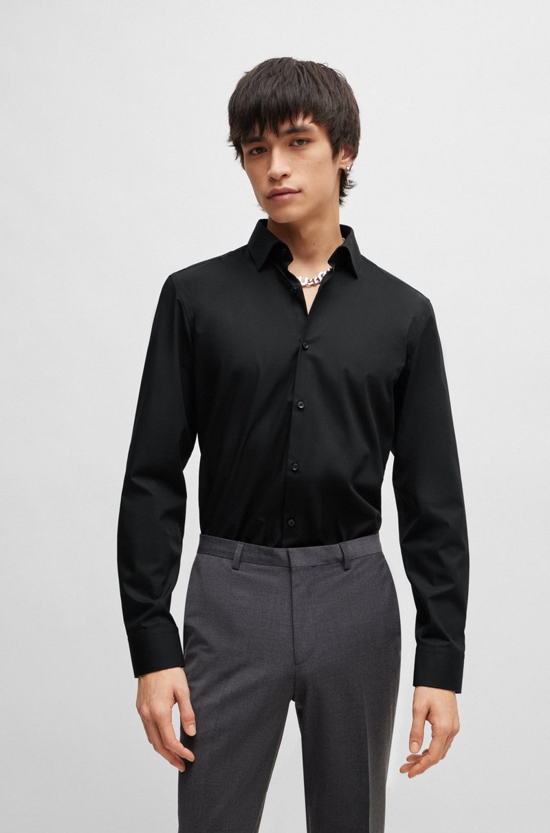 Hugo Boss Camisa slim fit en popelín de algodón de planchado fácil