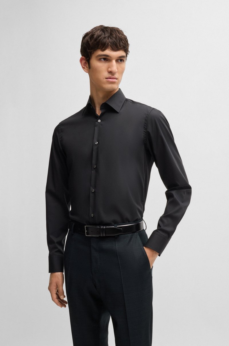 Hugo Boss Camisa slim fit en popelín de algodón elástico de planchado fácil