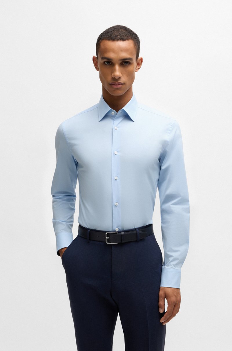 Hugo Boss Camisa slim fit en popelín de algodón elástico de planchado fácil