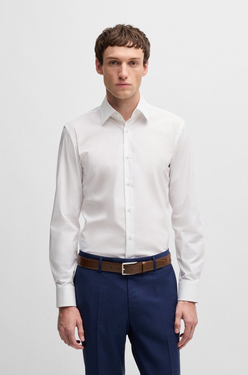 Hugo Boss Camisa slim fit en popelín de algodón elástico de planchado fácil