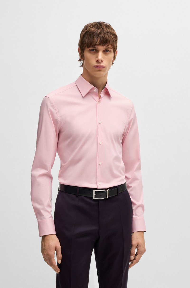 Hugo Boss Camisa slim fit en popelín de algodón elástico de planchado fácil