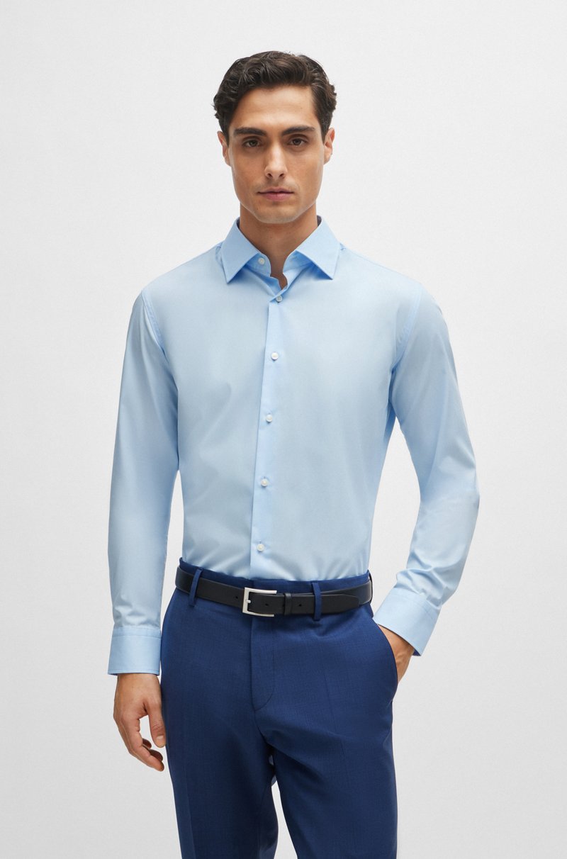 Hugo Boss Camisa slim fit en popelín de algodón elástico de planchado fácil