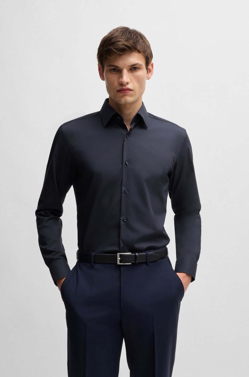 Hugo Boss Camisa slim fit en popelín de algodón elástico de planchado fácil