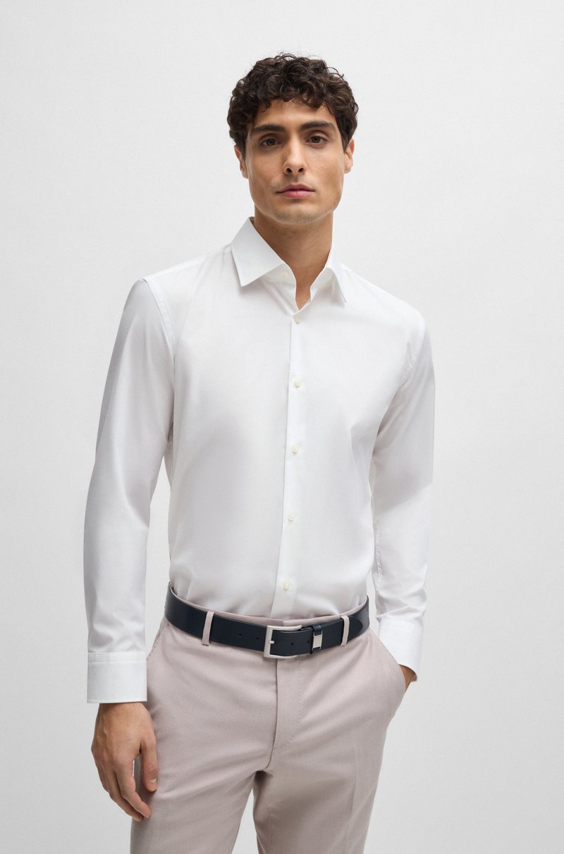 Hugo Boss Camisa slim fit en popelín de algodón elástico de planchado fácil