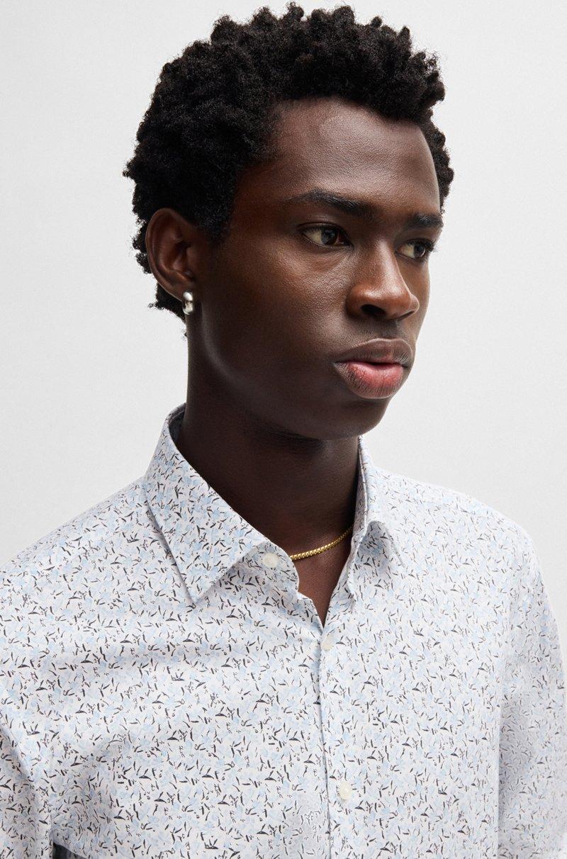 Hugo Boss Camisa Slim Fit En Popelín De Algodón Estampado