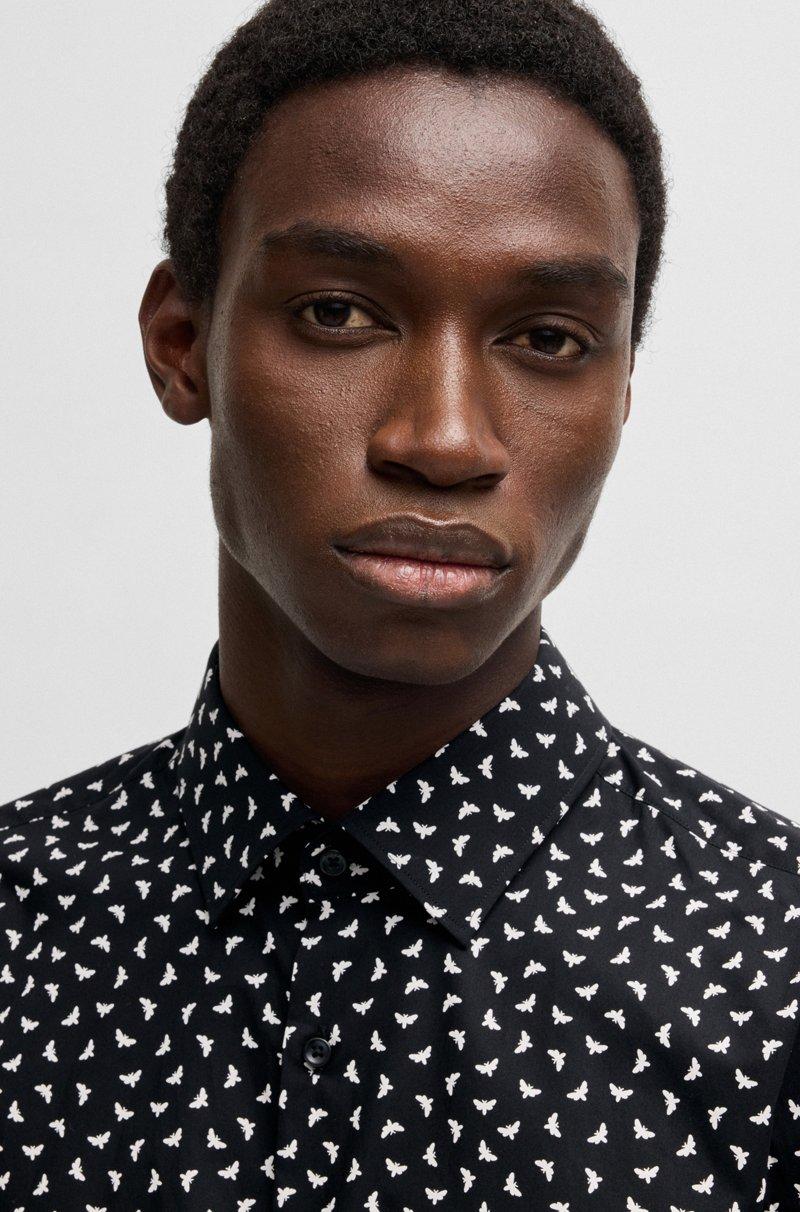 Hugo Boss Camisa Slim Fit En Popelín De Algodón Estampado