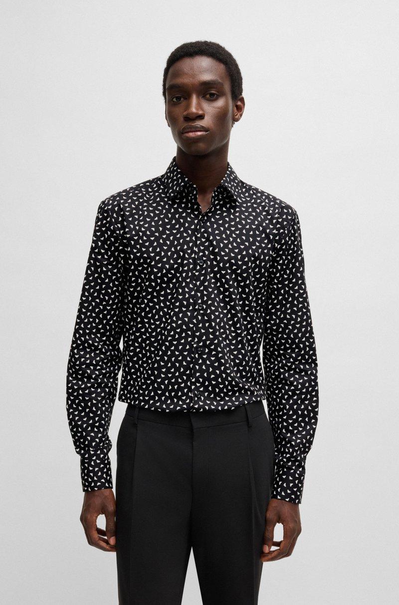 Hugo Boss Camisa slim fit en popelín de algodón estampado