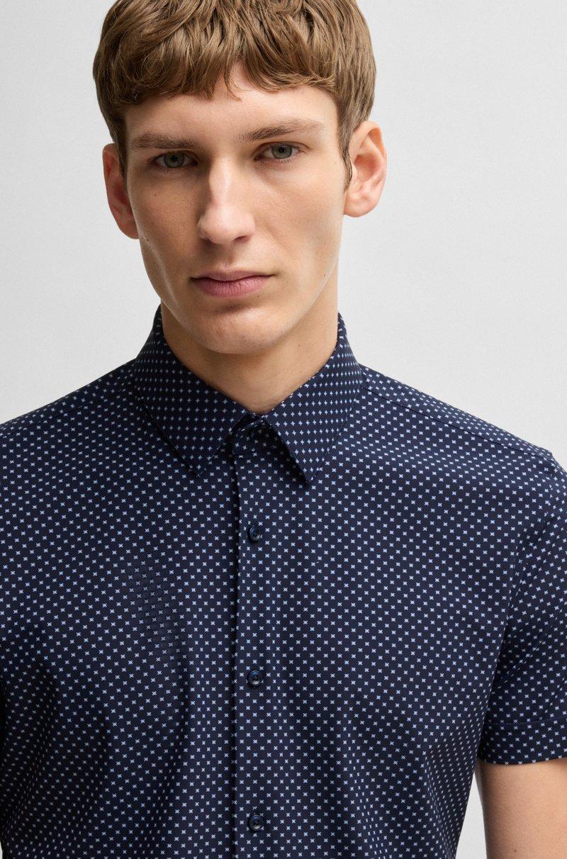 Hugo Boss Camisa Slim Fit En Punto Técnico Elástico Estampado