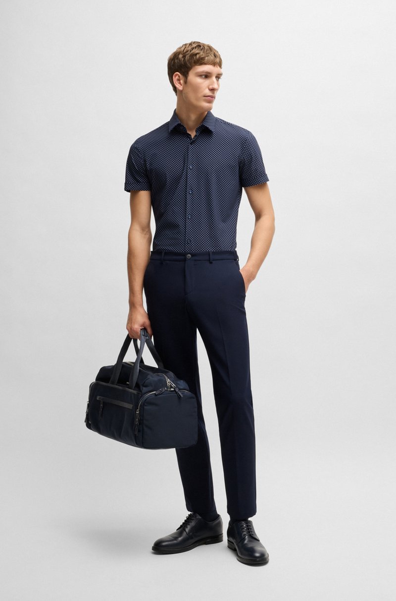 Hugo Boss Camisa Slim Fit En Punto Técnico Elástico Estampado