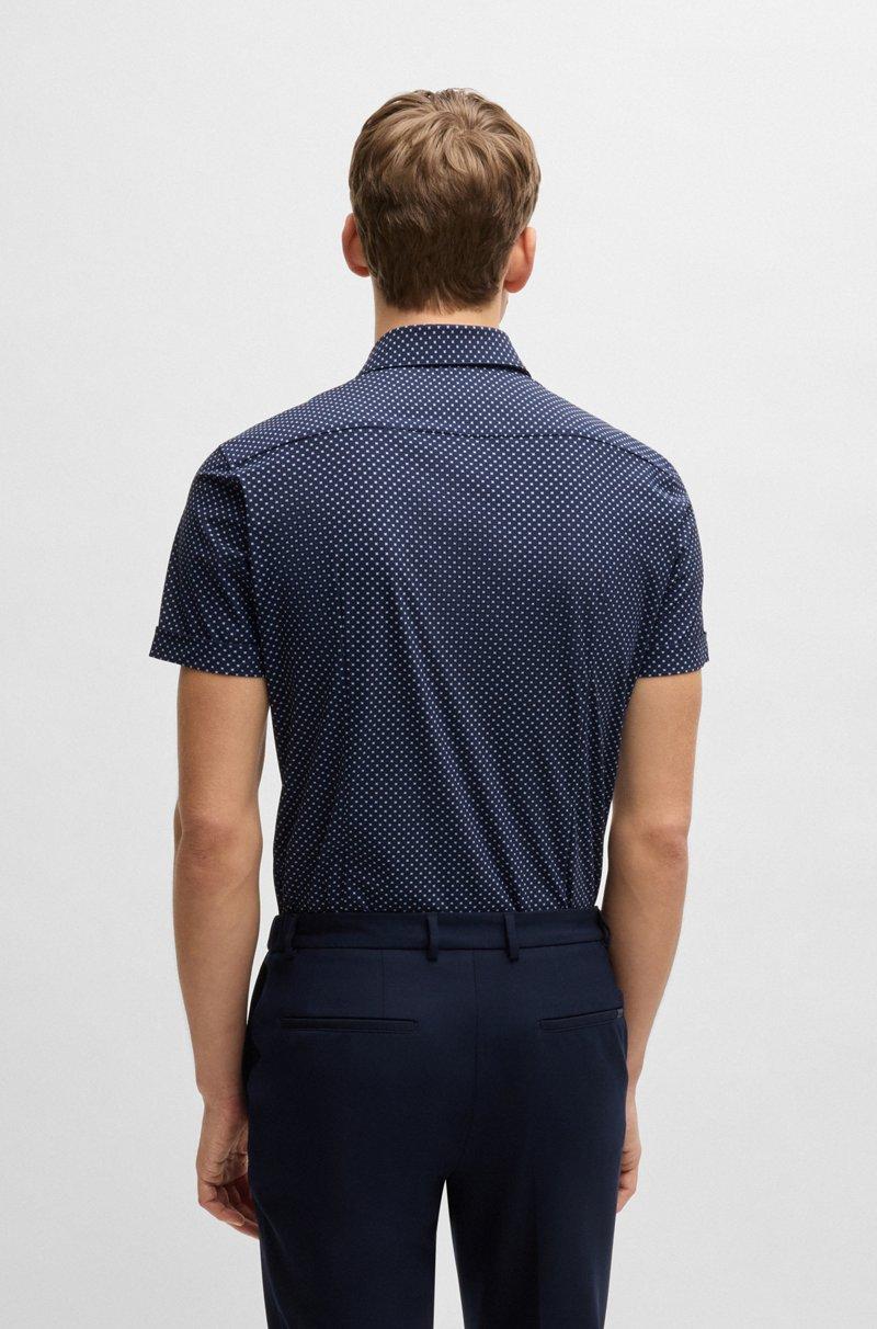 Hugo Boss Camisa Slim Fit En Punto Técnico Elástico Estampado