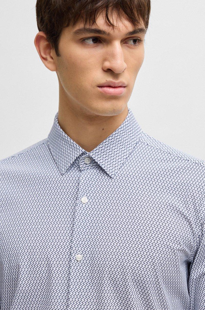 Hugo Boss Camisa Slim Fit En Punto Técnico Elástico Estampado