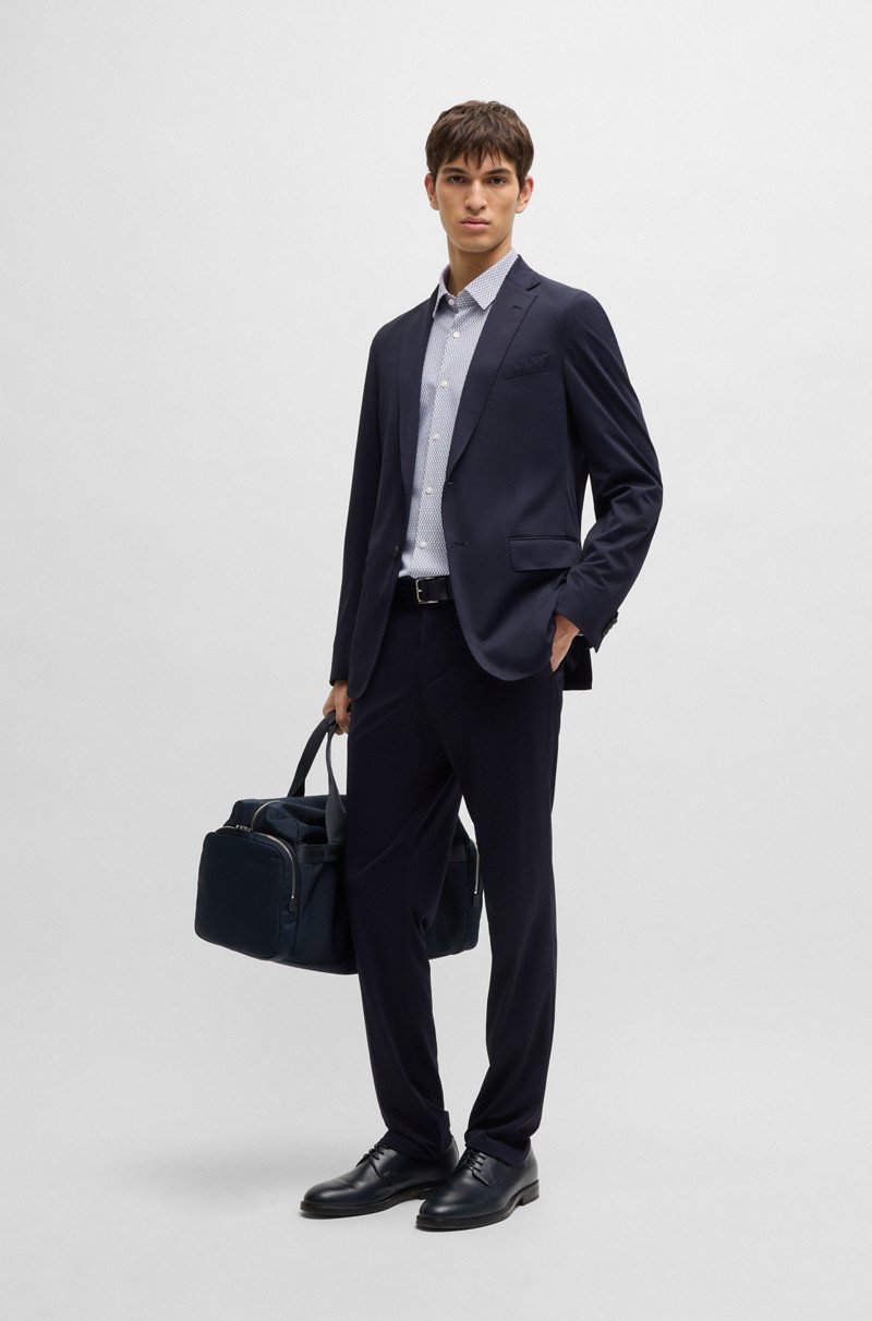 Hugo Boss Camisa Slim Fit En Punto Técnico Elástico Estampado